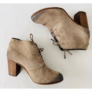 Toms Luanta Taupe Burnished Suede Lace-up Booties, 8.5